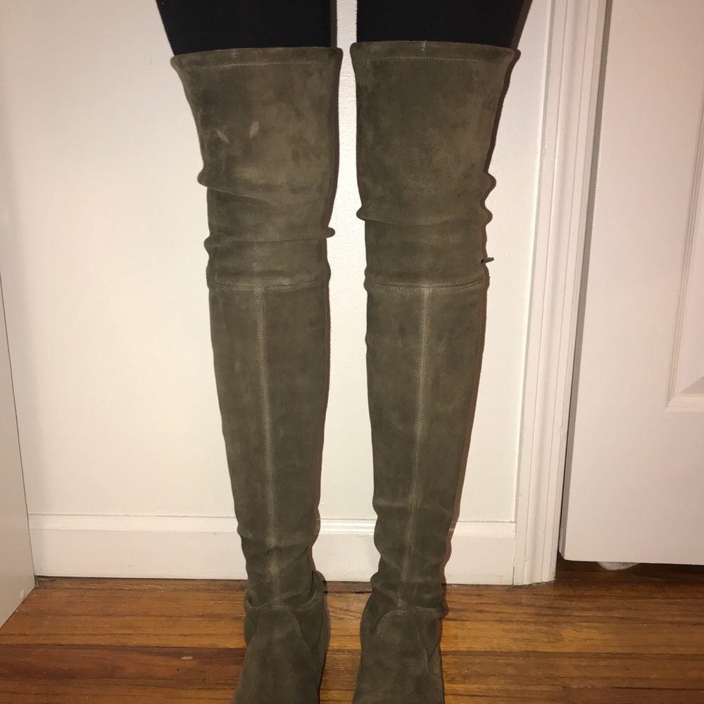 Stuart Weitzman Over-the-Knee Suede Boots in Olive Green
